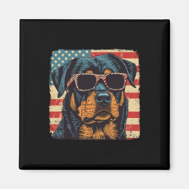 American Flag 4th Of July Rottweiler Dog Art  Magnet (Front)