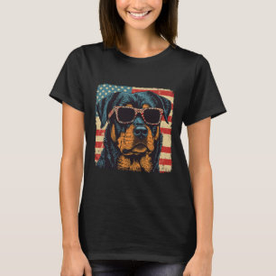 American Flag 4th Of July Rottweiler Dog Art  T-Shirt
