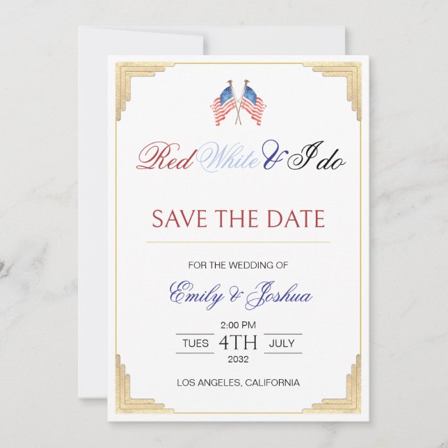 American Flag 4th of July Save the Date Invitation (Front)