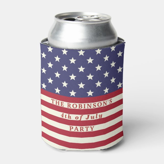 American Flag 4th of July Stars and Stripes Custom Can Cooler (Can Front)