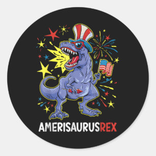 American Flag 4th Of July T Rex Dinosaur Amerisaur Classic Round Sticker