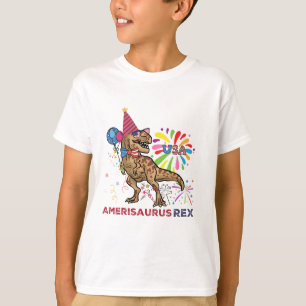 American Flag 4th of July T Rex Dinosaur Amerisaur T-Shirt