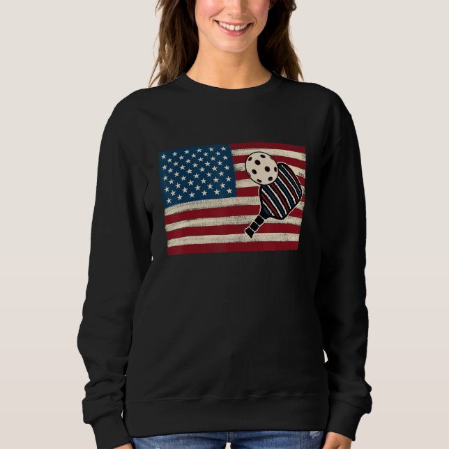 American flag 4th of July USA Patriotic Pickleball Sweatshirt (Front)