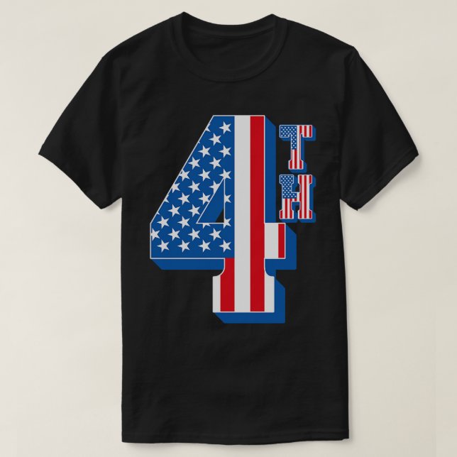 American Flag 4th Text T-Shirt (Design Front)