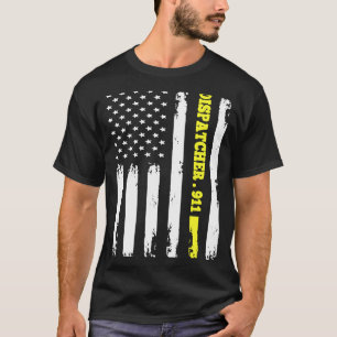 American Flag 911 Dispatcher T gold line USA Flag T-Shirt
