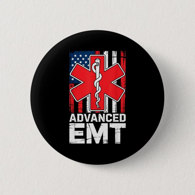 American Flag Advanced Emt Aemt Medical Technician 6 Cm Round Badge (Front)