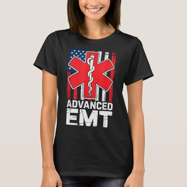 American Flag Advanced Emt Aemt Medical Technician T-Shirt (Front)