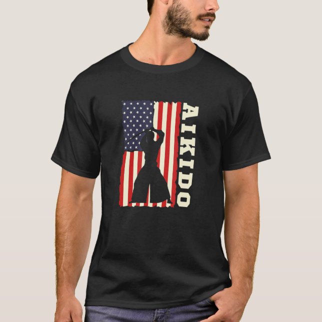 American Flag Aikido Japanese Martial Art Combat S T-Shirt (Front)