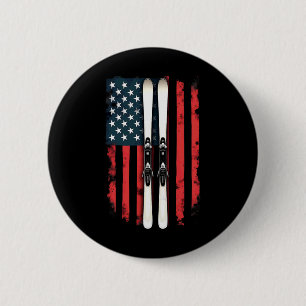 American Flag Alpine Skiing Skier 1 6 Cm Round Badge