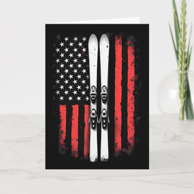 American Flag Alpine Skiing Skier _1  Card (Front)
