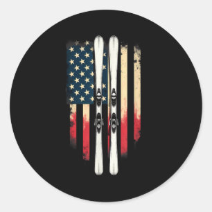American Flag Alpine Skiing Skier _1 Classic Round Sticker