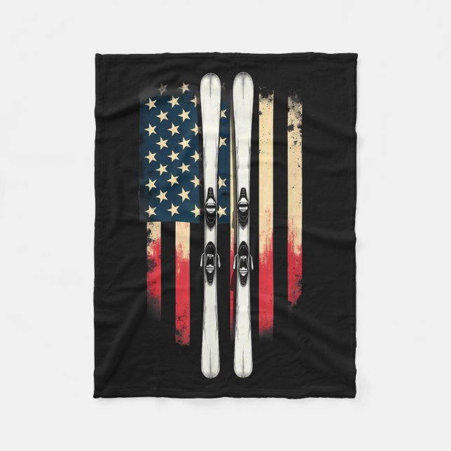 American Flag Alpine Skiing Skier _1  Fleece Blanket (Front)