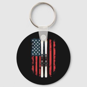 American Flag Alpine Skiing Skier 1 Key Ring