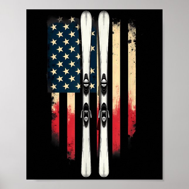 American Flag Alpine Skiing Skier _1  Poster (Front)