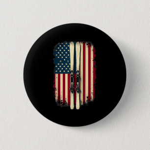 American Flag Alpine Skiing Skier _2 6 Cm Round Badge