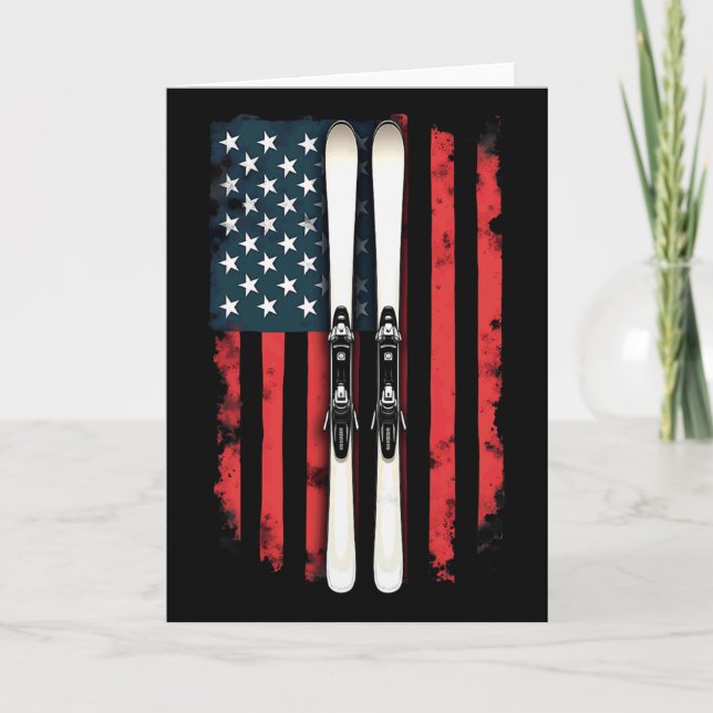 American Flag Alpine Skiing Skier _2  Card (Front)