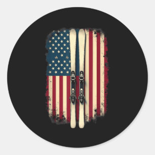 American Flag Alpine Skiing Skier _2  Classic Round Sticker