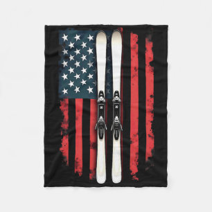 American Flag Alpine Skiing Skier _2 Fleece Blanket