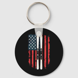 American Flag Alpine Skiing Skier _2 Key Ring