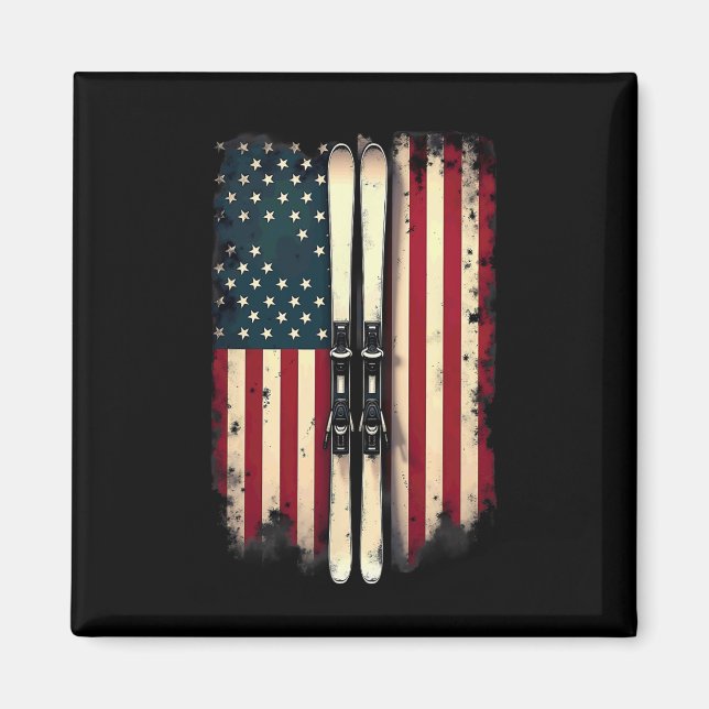American Flag Alpine Skiing Skier 2  Magnet (Front)