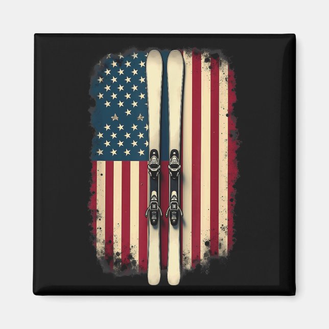 American Flag Alpine Skiing Skier _2  Magnet (Front)