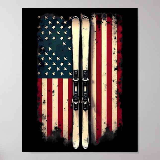American Flag Alpine Skiing Skier 2  Poster (Front)