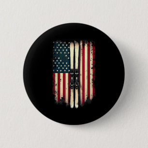American Flag Alpine Skiing Skier _3 6 Cm Round Badge