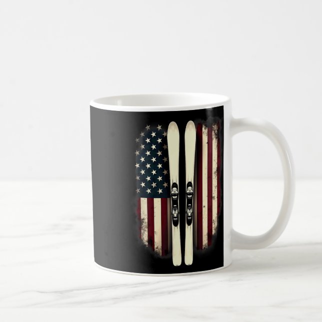 American Flag Alpine Skiing Skier 3  Coffee Mug (Right)