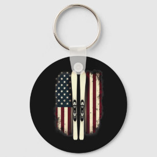 American Flag Alpine Skiing Skier 3 Key Ring