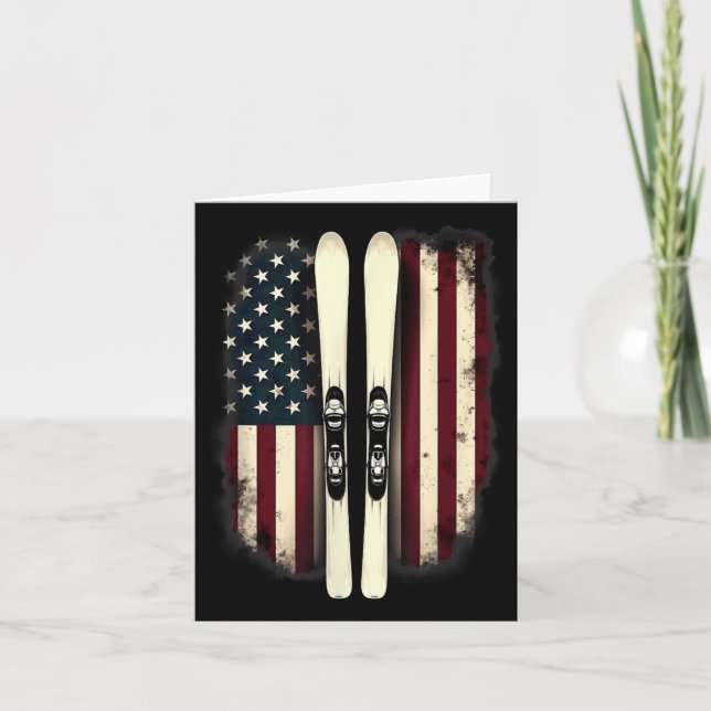 American Flag Alpine Skiing Skier _4  Card (Front)
