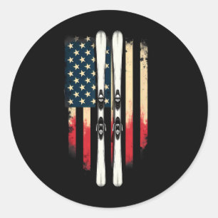 American Flag Alpine Skiing Skier _4 Classic Round Sticker