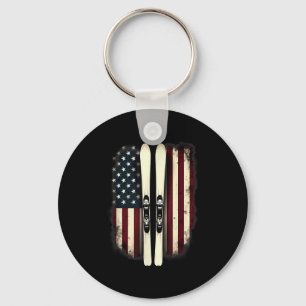 American Flag Alpine Skiing Skier _4  Key Ring
