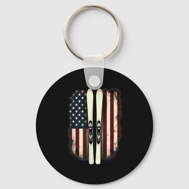 American Flag Alpine Skiing Skier _4  Key Ring (Front)