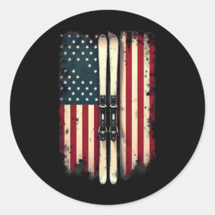 American Flag Alpine Skiing Skier _5 Classic Round Sticker