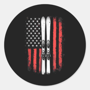 American Flag Alpine Skiing Skier _5 Classic Round Sticker