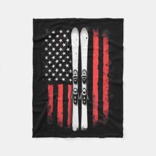 American Flag Alpine Skiing Skier _5  Fleece Blanket