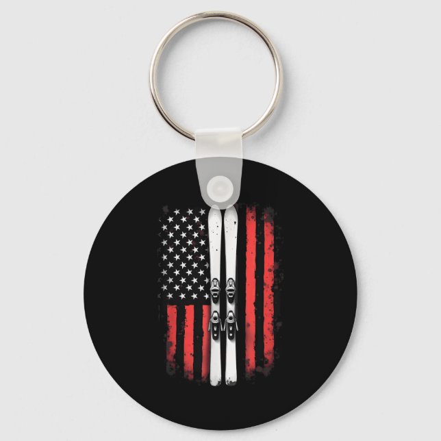 American Flag Alpine Skiing Skier _5  Key Ring (Front)