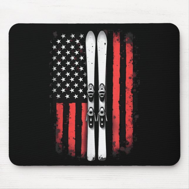American Flag Alpine Skiing Skier _5  Mouse Pad (Front)