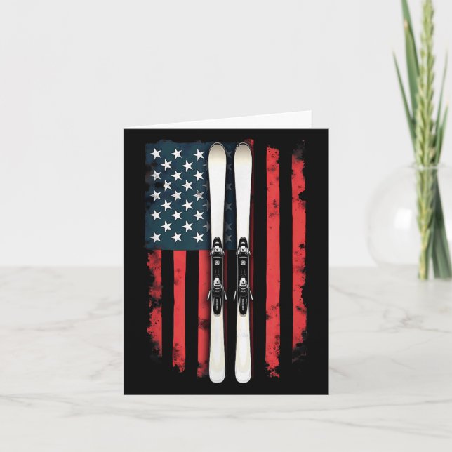 American Flag Alpine Skiing Skier _6  Card (Front)