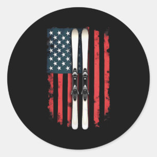 American Flag Alpine Skiing Skier _6  Classic Round Sticker