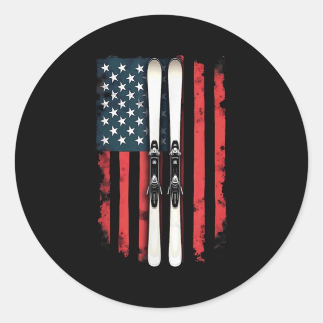 American Flag Alpine Skiing Skier _6  Classic Round Sticker (Front)