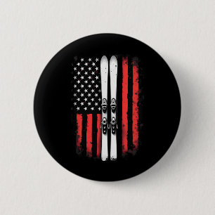 American Flag Alpine Skiing Skier 6 Cm Round Badge