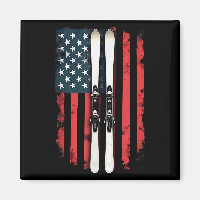 American Flag Alpine Skiing Skier _6  Magnet (Front)