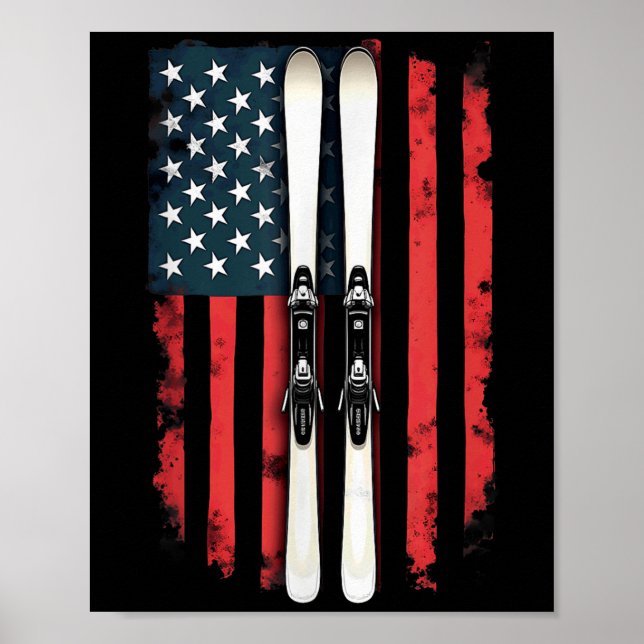American Flag Alpine Skiing Skier _6  Poster (Front)