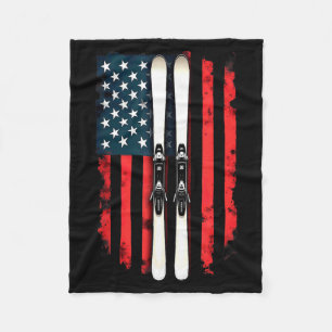 American flag alpine skiing skier American flag al Fleece Blanket