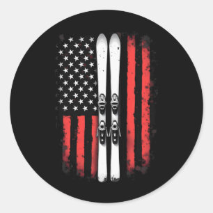 American Flag Alpine Skiing Skier Classic Round Sticker