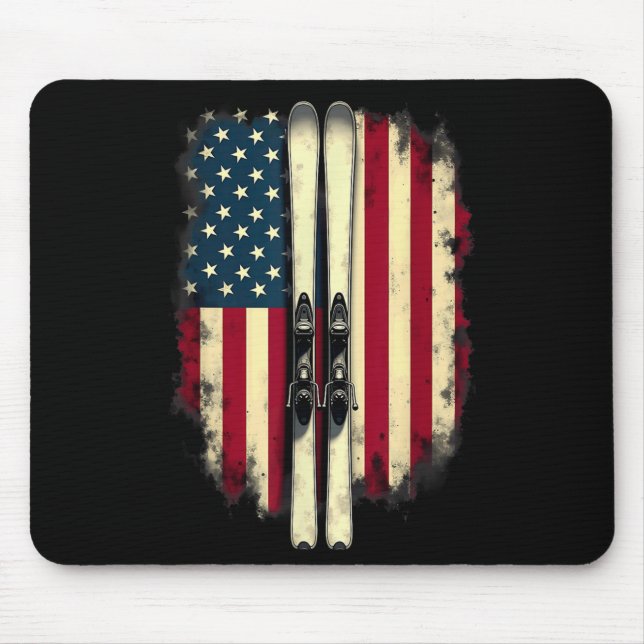 American Flag Alpine Skiing Skier  Mouse Pad (Front)