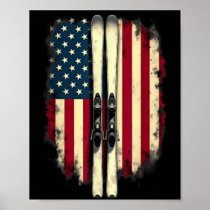 American Flag Alpine Skiing Skier Poster
