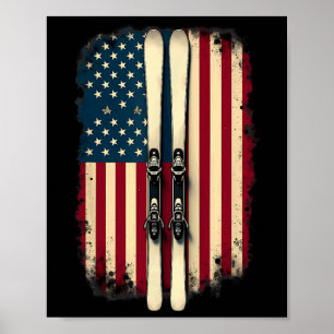 American Flag Alpine Skiing Skier Poster