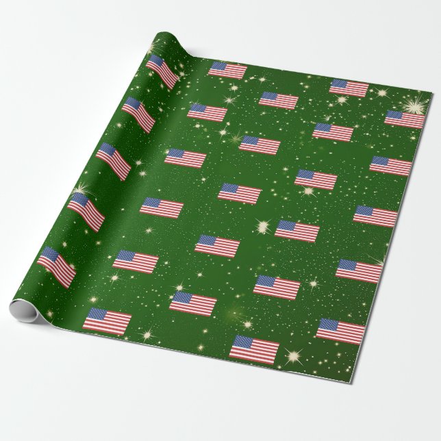 American Flag America USA Patriotic Christmas Wrapping Paper (Unrolled)
